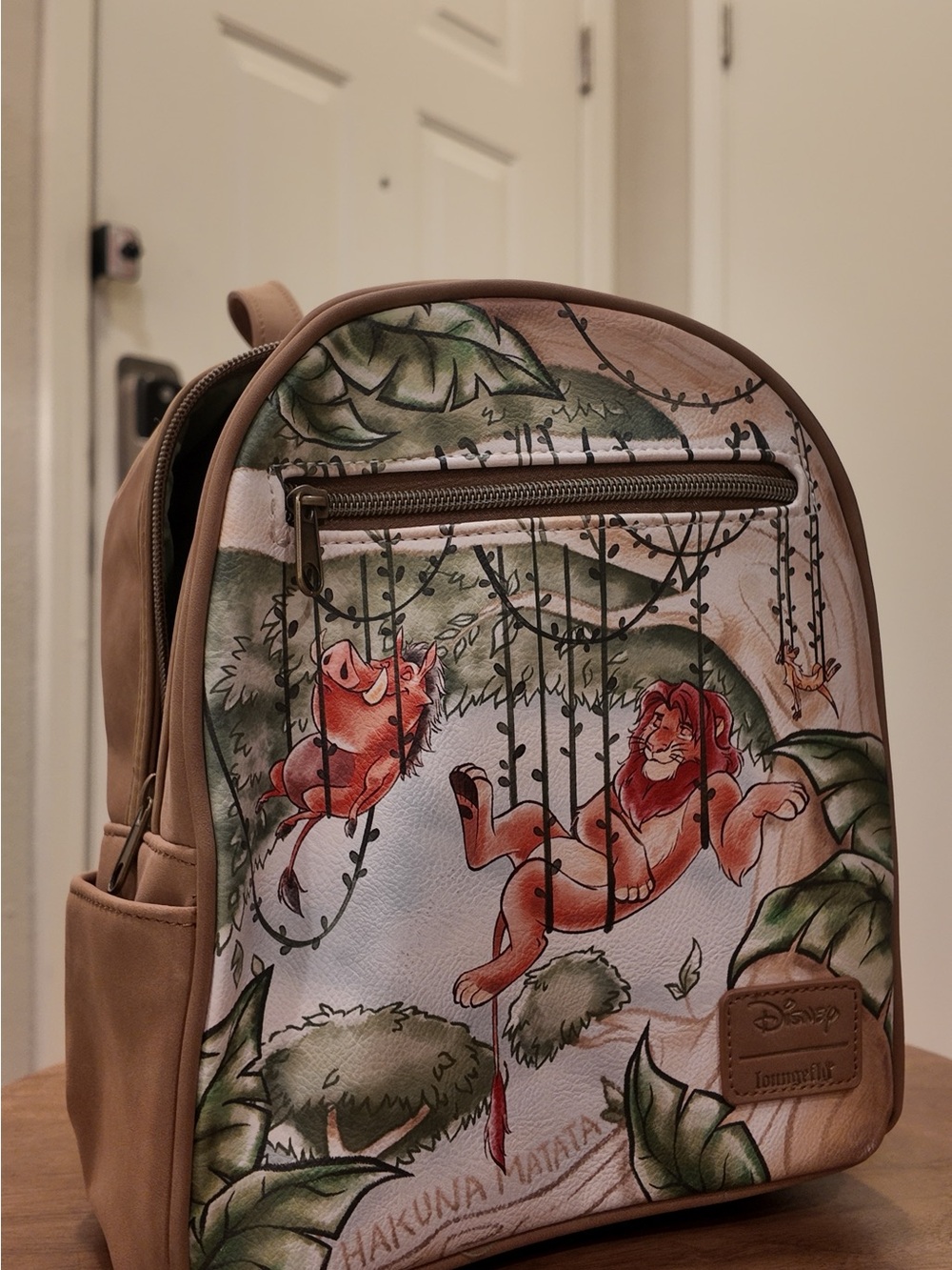 Disney Tan & Green Lion King Mini Backpack with Simba & Pumbaa Art